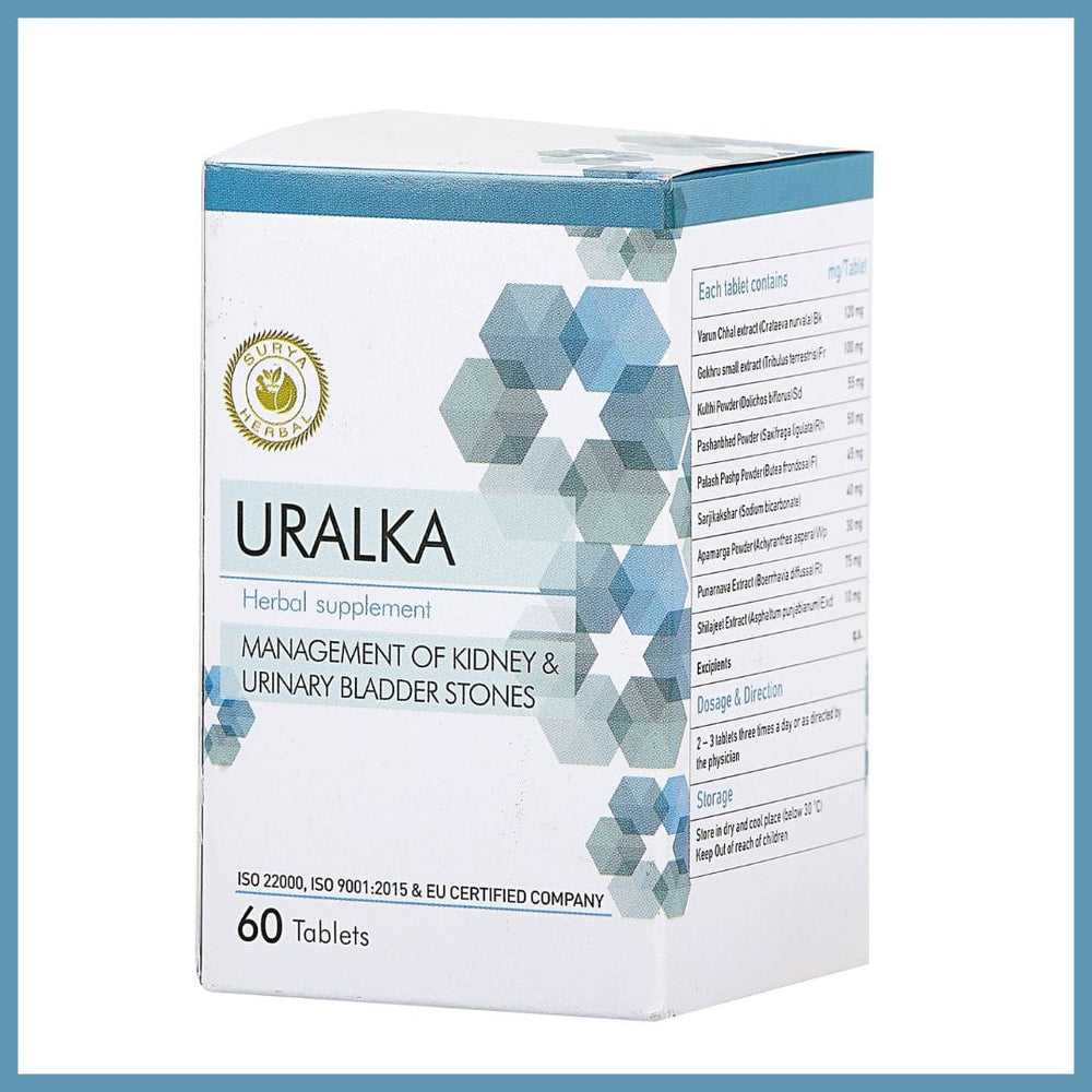 Surya Herbal HerbRoot Uralka: Herbal Kidney & Bladder Stone Management Tablets (60 Tabs)